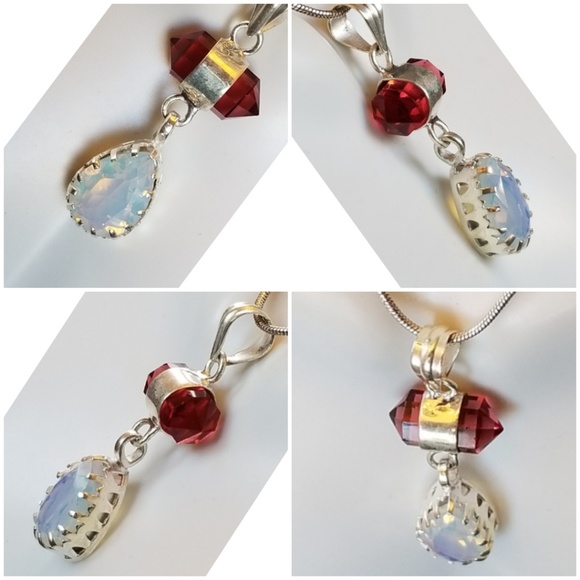 Gen. Milky White Opal/Pink Tourmaline Pendant 1.5" - Picture 3 of 6